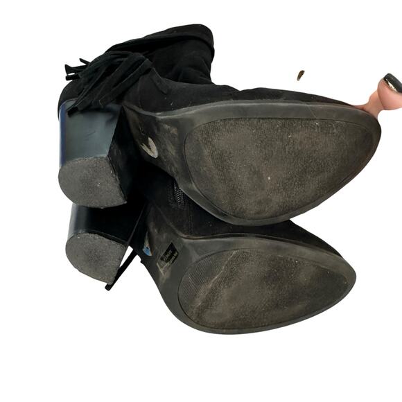 Vintage Y2K Rampage Faux Suede Black Booties Ankle Boots Fringe 6.5 Western - Picture 5 of 7